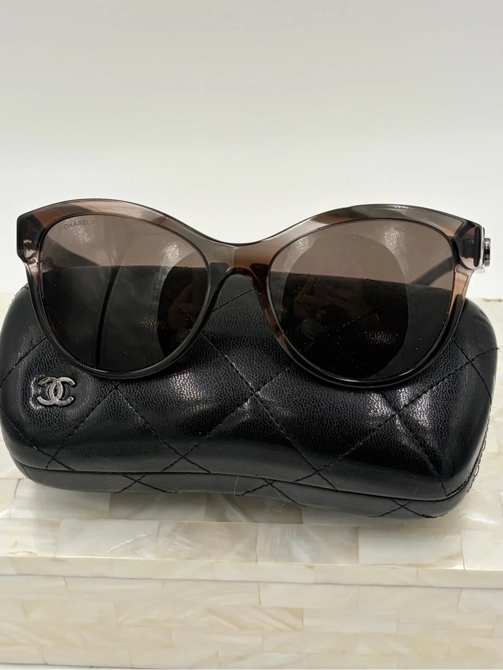 CHANEL Pantos Logo Smoke Brown Rounded Cat-Eye Sunglasses 5458-A
